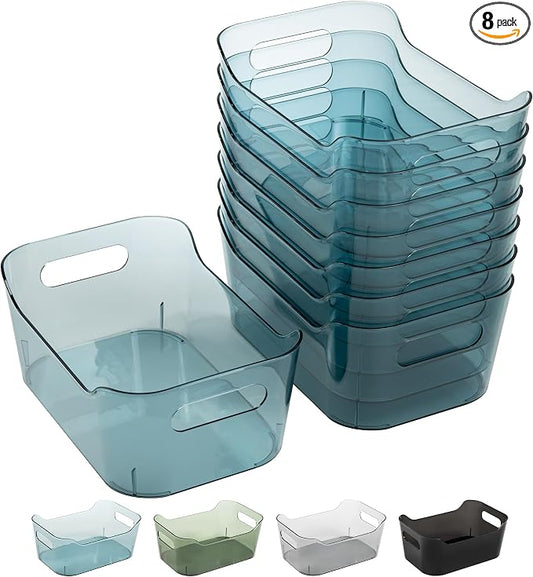 Tiawudi 8 Pack Plastic Storage Bins, Clear Pantry Organizers and Storage Containers, Multi-Use Organizer Bins for Kitchen, Bathroom, Office, Shelf, Fridge, Home Edit and Cabinet Organizers