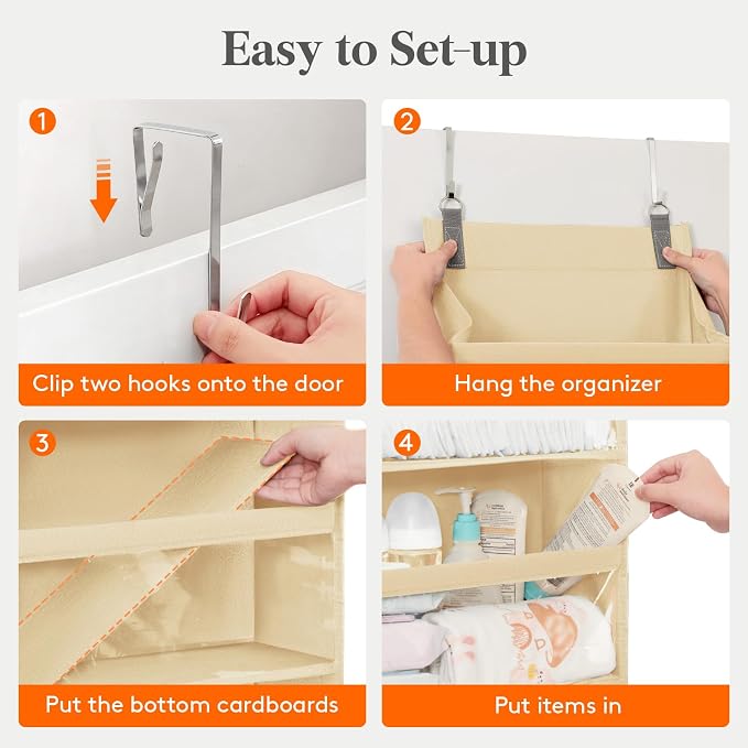 Lifewit 1 Pack Over the Door Organizer, 10 Section Clear Window Hanging Storage with 4 Side Pockets, Sturdy Anti Tilt 40 lbs Load Behind Door for Closet, Bedroom, Bathroom, Nursery, Dorm, Beige