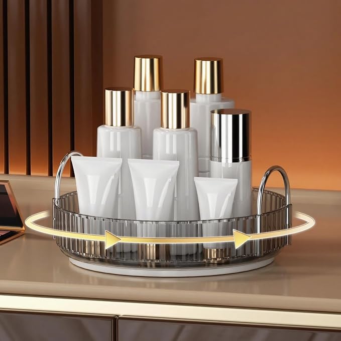 YCIA&DONE 360 Rotating Makeup Organizer and Storage for Vanity Countertop 1 Tier, High Capacity Cosmetic Skincare Perfume Organizers for Dresser Bathroom Fridge Lazy Susan (Smoky Gray)