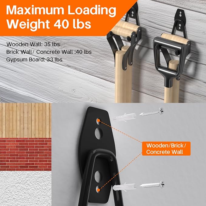 ENUODA Garage Hooks Heavy Duty Garage Storage Hooks Wall Mount Hanger Utility Hook for Hanging Garden Tools, Power Tools, Bike, Shovel, Broom, Ladder, Bulk Items, 2 Pack