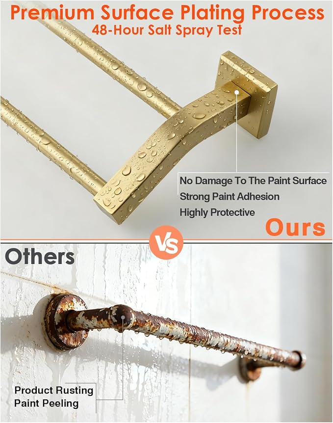 Alise Double Towel Bar, 20" Towel Racks for Bathroom Wall Mounted, Gold | SUS304 Stainless Steel Bathroom Towel Holder, Quick Drying Towel Hanger Towel Rod