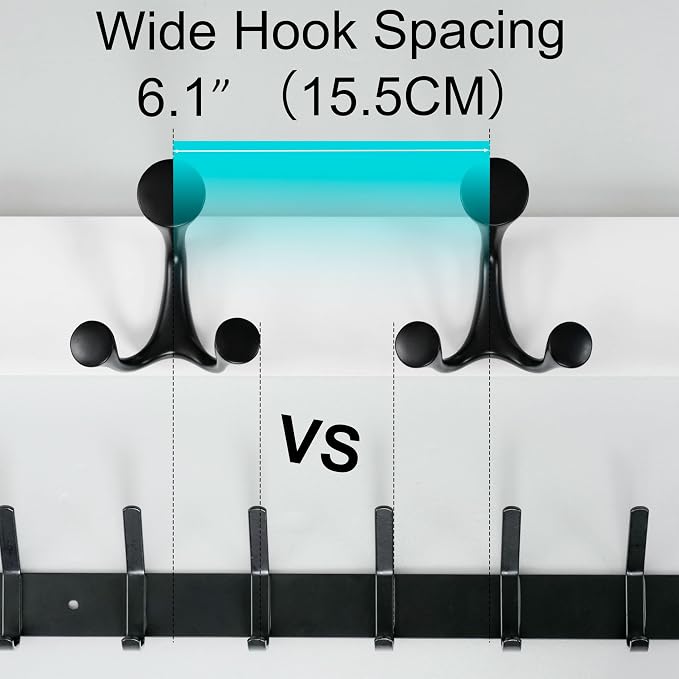 WEBI Coat Rack Wall Mount,36" Solid Wood Coat Hooks Wall Mounted Coat Hanger,16" Hole to Hole,Heavy Duty Hook Rack Rail,6 Triple Hooks for Hanging Coats,Jacket,Clothes,Hat,Backpack,White
