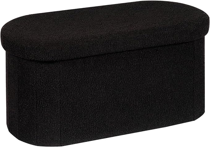 PINPLUS Storage Ottoman Bench Tufted Oval Ottomans Bench Foot Rest, Boulce Bench with Storage 30"x15"x15" (Black)