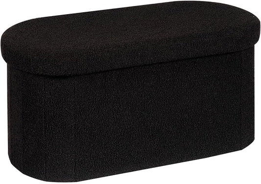 PINPLUS Storage Ottoman Bench Tufted Oval Ottomans Bench Foot Rest, Boulce Bench with Storage 30"x15"x15" (Black)