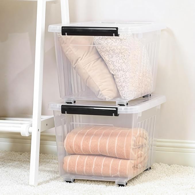 Citylife 54 Quart Large Clear Plastic Storage Bins with Lids 4-Pack | Stackable, Secure Latching Lids, Easy Find, Clothes Storage Bins for Closet Bedroom Garage