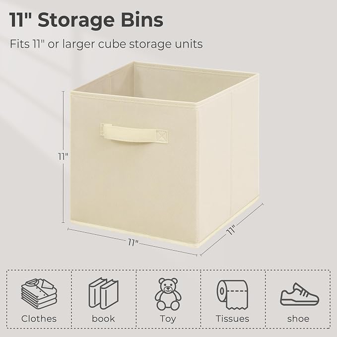 11x11 Inch Storage Bins Cubes, Fabric Foldable Storage Box, Collapsible Closet Organizer for Clothes, Blankets, Office, Bedroom, Living Room, Shelf Cabinet, Bookcase, Beige, 12 Pack