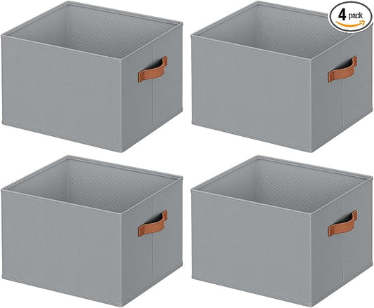 DIMJ Closet Storage Baskets Bins 4 Pack Large, Collapsible Fabric Closet Organizers and Storage with Polyester Handles, Decorative Baskets for Organizing Clothes, Towels, Linen Closet 14"x10"