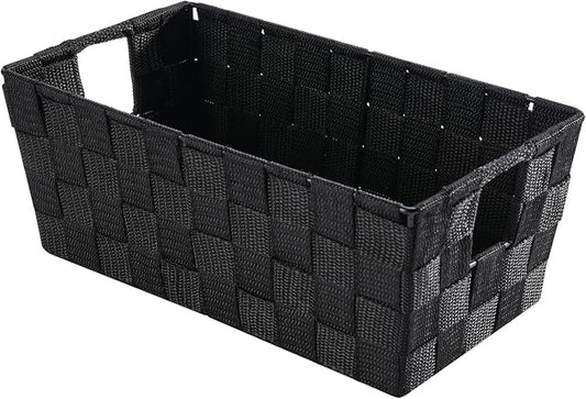 Whitmor Small Woven Storage Baskets for Shelves - Decorative Organizer Bins with Metal Structure, Versatile Shelf Storage Solution for Home Organization & Closet (Black)
