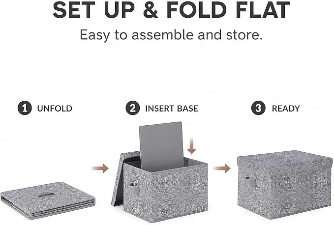 WUIKE Foldable Storage Bins with Lids, Storage Boxes with Handles, Closet Shelf Organizer, Fabric Storage Baskets with Cover for Bedroom, 3-Pack, Ash Gray, Extra Large