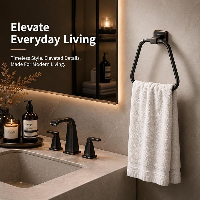 Oil Rubbed Bronze Towel Ring for Bathroom 2 Pack, Kitchen Bath Towel Holder Hangers Wall Mount Heavy Duty Stainless Steel