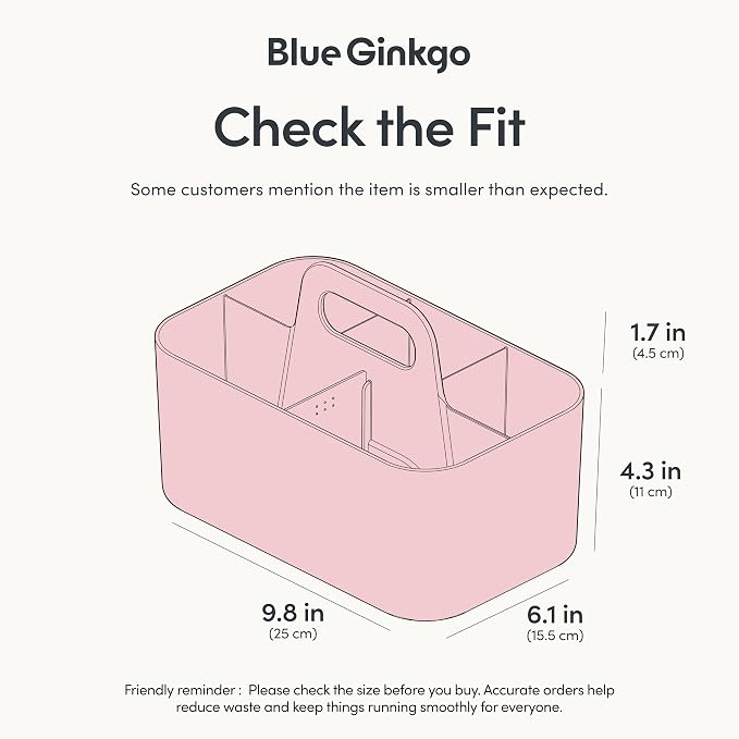 BLUE GINKGO Stackable Organizer Caddy, Rectangle, Pink, Made in Korea | Portable. Adjustable. Home, Office & School Storage.