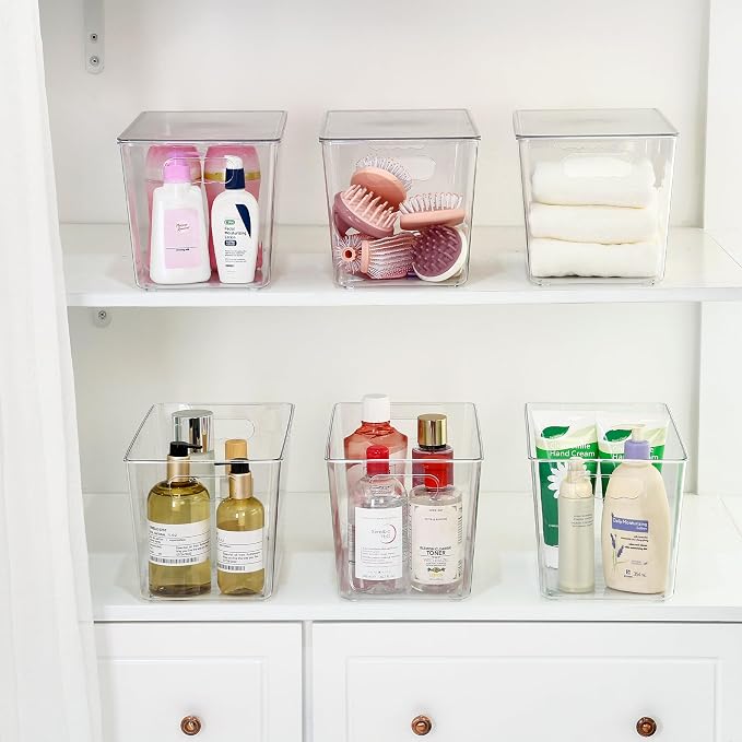 Vtopmart 6 Pack Clear Stackable Storage Bins with Lids, XLarge | BPA-free Plastic, Organize Vertically, For Pantry Kitchen Fridge Cabinet Closet Bathroom, Built to Last, Easy to Move