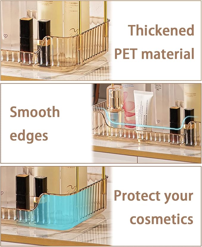 3 Tier Bathroom Counter Organizer Countertop Storage, Cosmetics Skincare Shelf Organizer, Makeup Organizer Perfume for Dresser Vanity Tray, Spice Rack Organizer for Kitchen - Gold