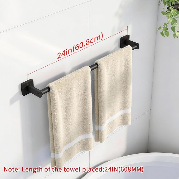 MKO Towel Bar for Bathroom, 24" 2 Pack Wall Mounted Towel Rack, Black | Hand Towel Holder Rod with Heavy-Duty Stainless Steel for Bathroom Kitchen Hanger, 2 Pack Value