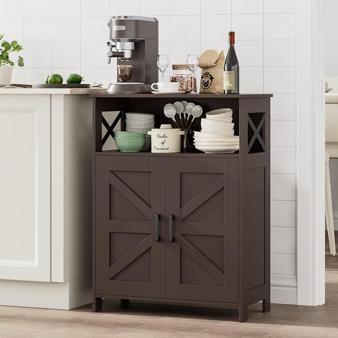 Homhedy Farmhouse Bathroom Storage Cabinet with Doors, Small Floor Cabinet | Toilet Paper Cabinet with Adjustable Shelf, Freestanding Storage Cabinet for Kitchen/Laundry/Living Room, 24"W, Brown