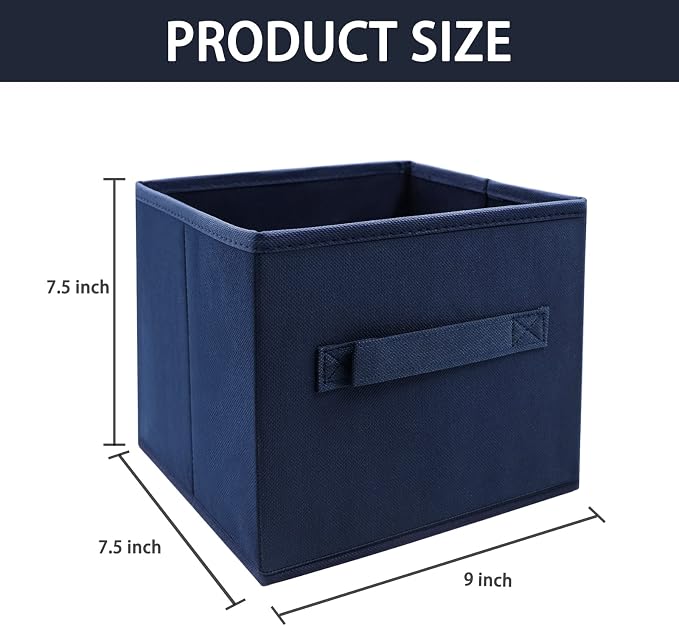 Small Storage Bins,Collapsible Fabric Storage Organizer 9.0"x7.5"x7.5" 3 Pack,Mini Storage Box,fit for closet, living room, bookshelf, Kids clothes and toys storage and organization Blue