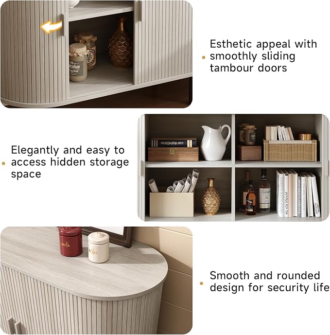 55" Sideboard Buffet Cabinet with Storage, Storage Cabinet with Sliding Door & Adjustable Shelf, Modern Accent Coffee Bar Console Table for Kitchen, Entryway, Natural White
