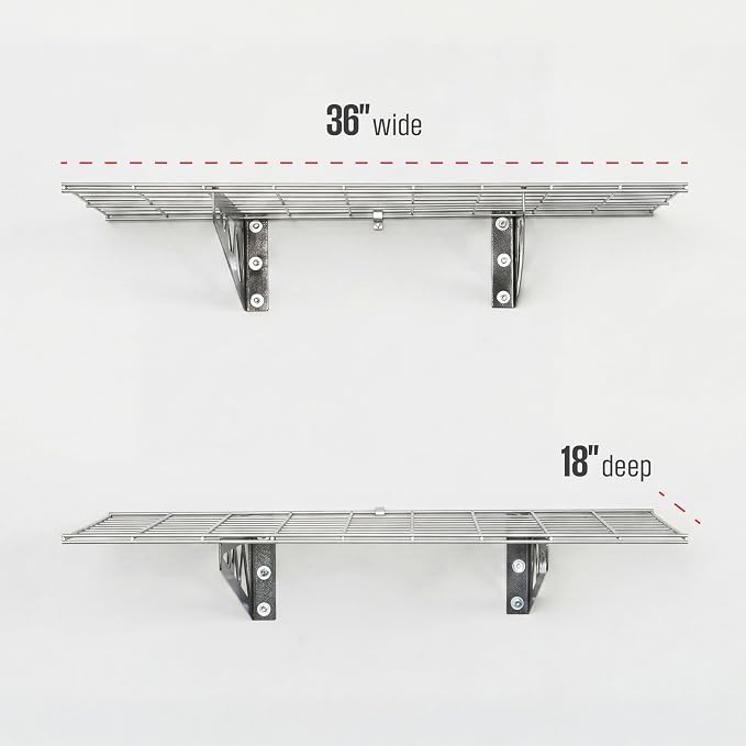 SafeRacks Steel Garage Wall Shelves 2-Pk w/Hooks, 500lb, Hammertone (18x36)