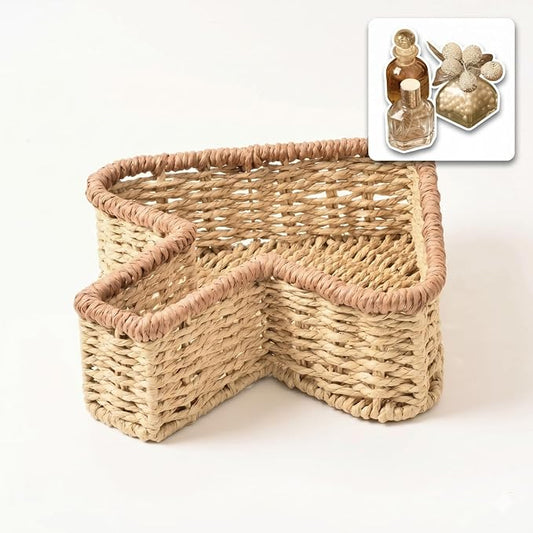 12.4 Inch Wicker Storage Basket - Trapezoid Woven Organizing Caddy for Shelves, Decorative Rattan Bin for Vanity, Kitchen, Bedside Table Essentials