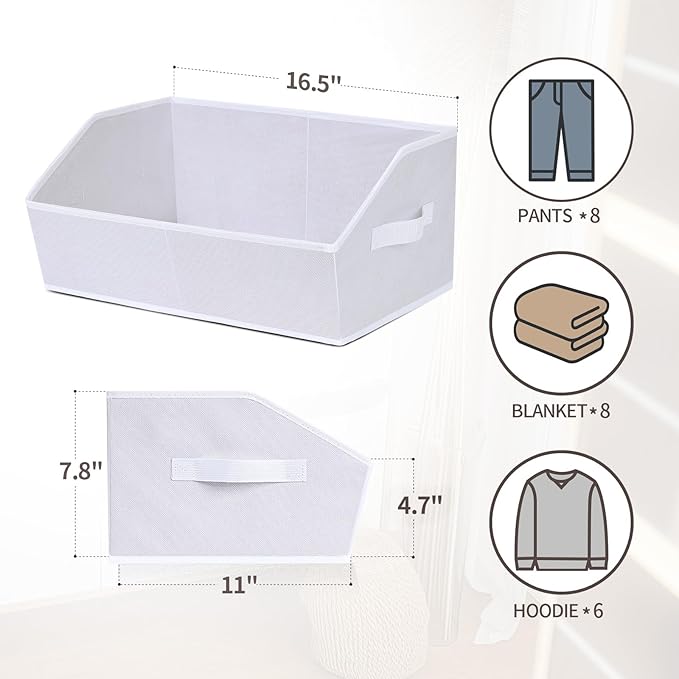 Homsorout Closet Baskets for Shelves Trapezoid - Decorative Storage Baskets with Handle, Closet Bins for Organization, Shelf Storage Bins for Clothes, Books, Home, Office, 3 pack, White