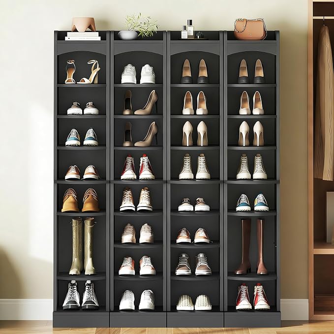 9-Tier Tall Shoe Rack, Wooden Shoe Storage Organizer, Narrow Shoe Cabinet with Removable Shelves for Small Spaces, Holds 9 Pairs of Shoes, for Entrance, Hallway, Black SS02BK