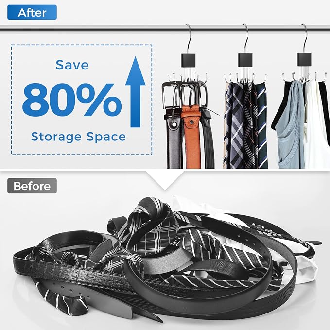 Belt Hanger, 2PCS Belt Organizer for Closet 360° Rotatable | Max 48 Belt Storage Rack Space Saving Closet Organizers and Storage for Belt, Bra, Tank Top, Tie, Scarf, Purse