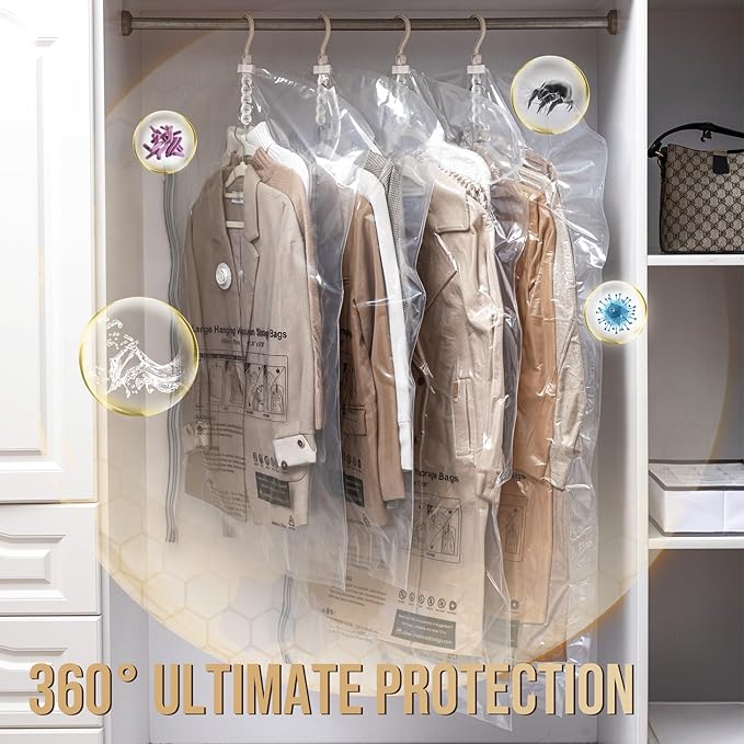 TAILI Hanging Vacuum Storage Bags with Electric Air Pump, Vacuum Seal Bags for Clothing Travel, Space Saving Hangers for Clothes, Coats, Suits and Jackets, Set of 4(2 Long, 2 Short)