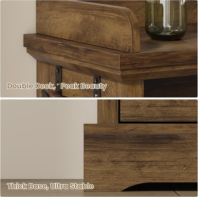 Farmhouse Shoe Cabinet with 2 Flip Drawers & Open Storage ,31.5" W Walnut | Freestanding shoe cabinet with flip drawers ,Brown design and space-saving storage for entryway,foyer & hallway