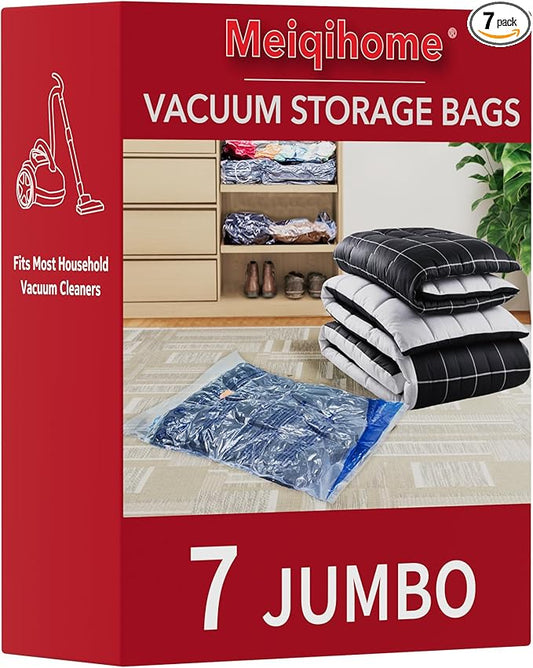 MEIQIHOME Vacuum Storage Bags, Space Saver Sealer Bags,Vacuum seal bags for clothing, Pillows, Comforters, Blankets, Bedding,Travel,7 Jumbo
