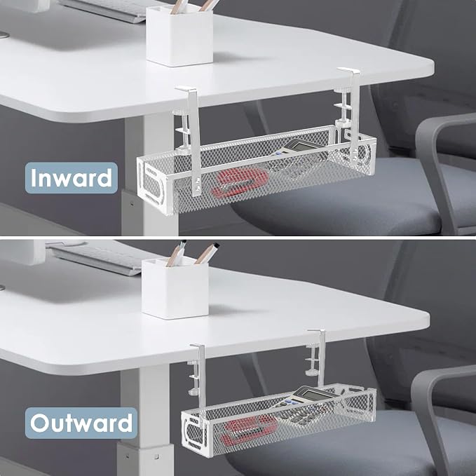 Cable Management, 2 Pack Cable Management Under Desk, Cable Tray | No Drill Under Desk Cable Management Tray, Cord Organizer with Clamp for Standing Desk, Desk Organizer for Home Office