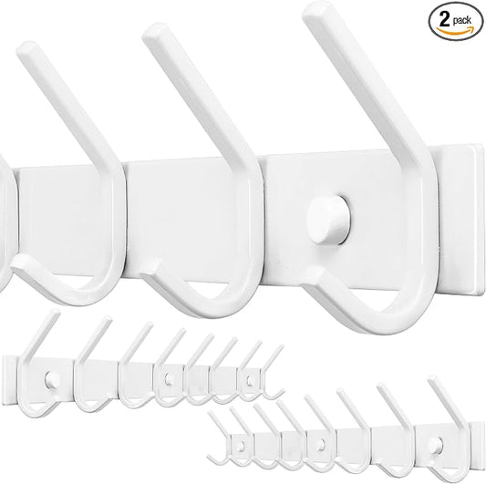 WEBI Coat Rack Wall Mount,8 Hooks,24" Long Coat Hooks Wall Mounted,Coat Hanger Wall,Hook Rack,Jacket Hooks for Hanging Coats,Hat,Clothes,White,2 Packs