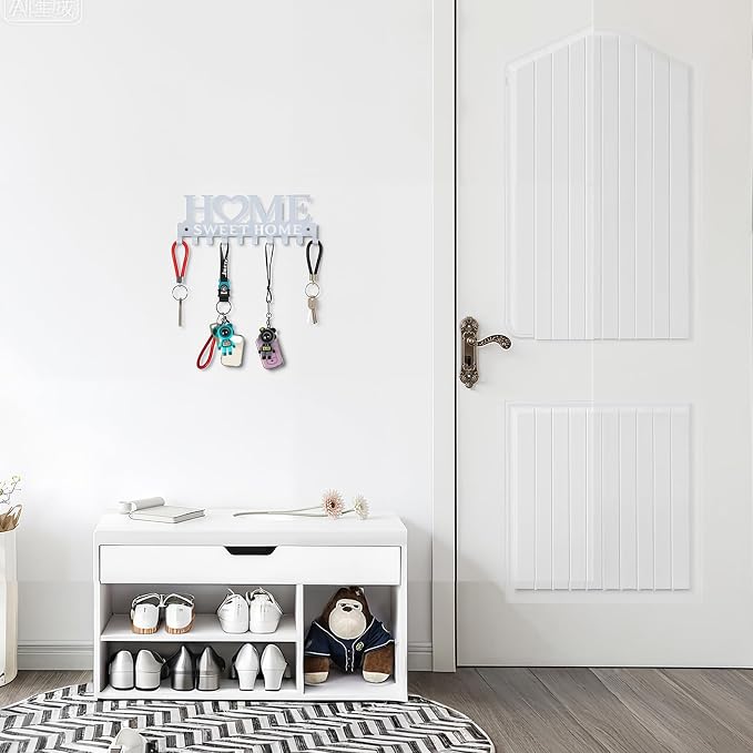 Key Holder Wall Mounted with Screws and Anchors, White Multifunctional Key Hanger with 10 Hooks, Entryway Front Door Kitchen Hallway Garage Office