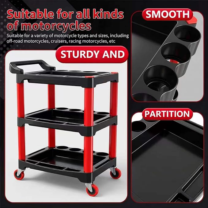 Auto Detailing Cart with Wheels, 3 Tier Rolling Detail Cart | Car Wash Organizer for Detailers Garage, Workshop, Repair Shop, Storage Tool