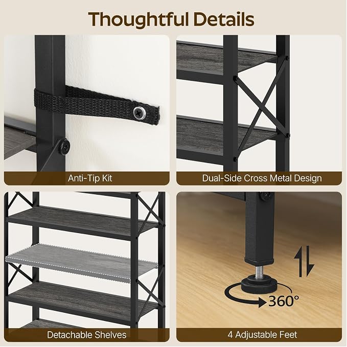12-Tier Tall Shoe Rack Organizer, Wooden Shoe Storage for Closet Holds 48 Pairs, Sturdy Shoe Shelf with X-Shaped Metal Support, for Entryway, Bedroom, Charcoal and Black SS212BC