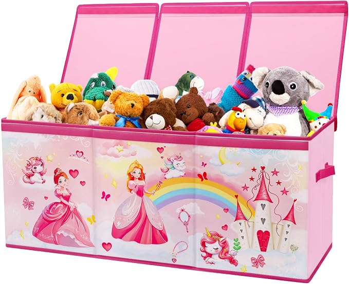 Large Toy Box Collapsible Chest Organizer with Flip Lid for Kids | Oxford Storage Box with Handle for Boy Girl Sturdy Waterproof Organizing Decor for Bedroom Playroom Nursery 37.7×12.5×15.7''