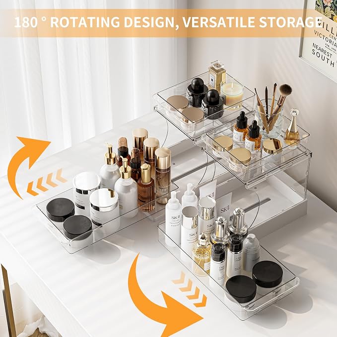 Jsyrjing Pull Out 2 Tier Organizer for Kitchen Bathroom and Cabinet Storage Rotating Pantry Rack Under Sink Organizer Clear and Durable Design 1 Pack