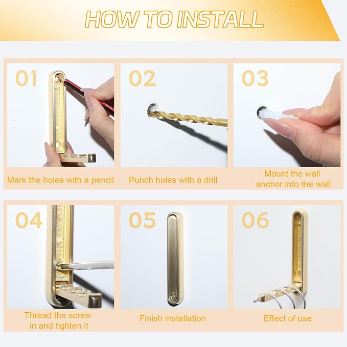 4.33 in Extended Folding Coat Hooks, 2 Pack Gold Wall Hooks, Zinc Alloy | 90° Foldable Design, Wall Mounted, Zinc Alloy, Flip-Down Design, Includes Screws And Anchors, For Bedroom, Entryway, Closet