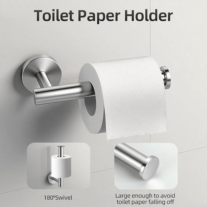 Brushed Nickel Bathroom Hardware Set 10 Pieces, Bathroom Towel Rack Holder Set Wall Mounted, SUS304 Stainless Steel Towel Bar Set - 16 Inch Towel Bar, Toilet Paper Holder, Towel Hooks, Towel Ring