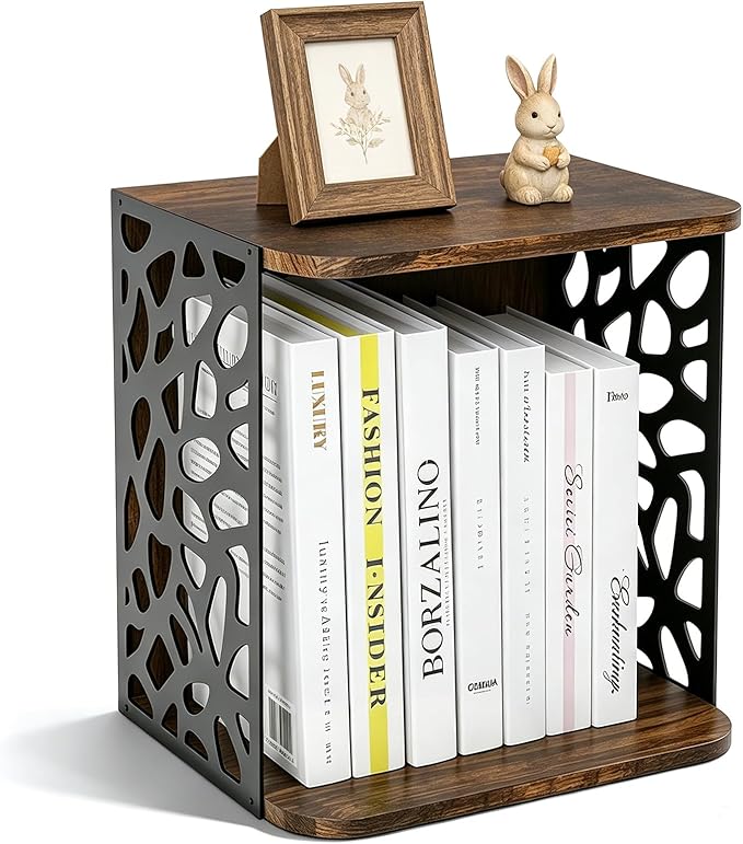Small Bookcase, Small Bookshelf for Small Spaces Cube Organizer Storage | Wooden Stackable Space-Saving Storage Short Bookshelf for Books Magazines Vinyl Records for Living Room Bedroom Home Office