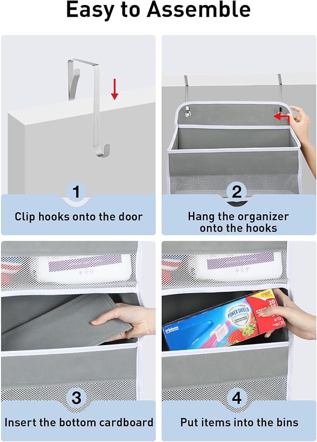 Yecaye Over the Door Organizer, Stuffed Animal Storage, Bathroom Organizers and Storage for Nursery Newborn Baby Essentials Stuff Dorm Room, Widen by 7cm, Deepen by 3cm, Grey 4 Tier Extra-Large