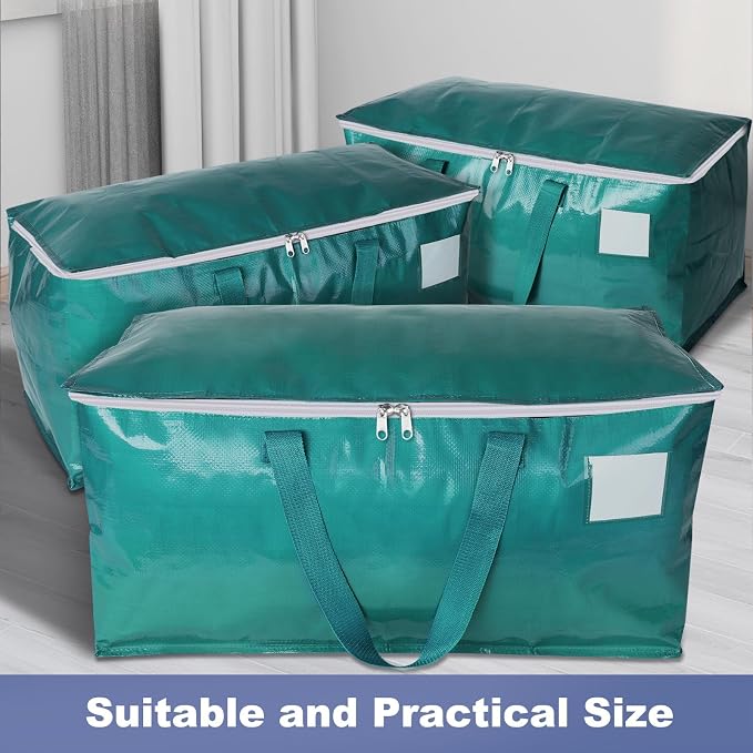 StorageRight Moving Bags-Heavy Duty Moving Boxes, Storage Totes with Zipper, Reinforced Handles and Tag Pocket-Collapsible Moving Supplies for moving, Storage and Travel 93L(Green-10 Pack)
