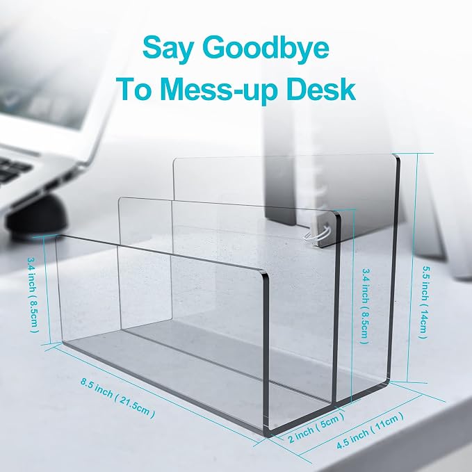 Boloyo Acrylic File Holder,2PC 2 Sections Clear File Organizer Mail Letter Sorter Desktop Folder Holder for Home Office School Envelope Bill Filling Paper Document