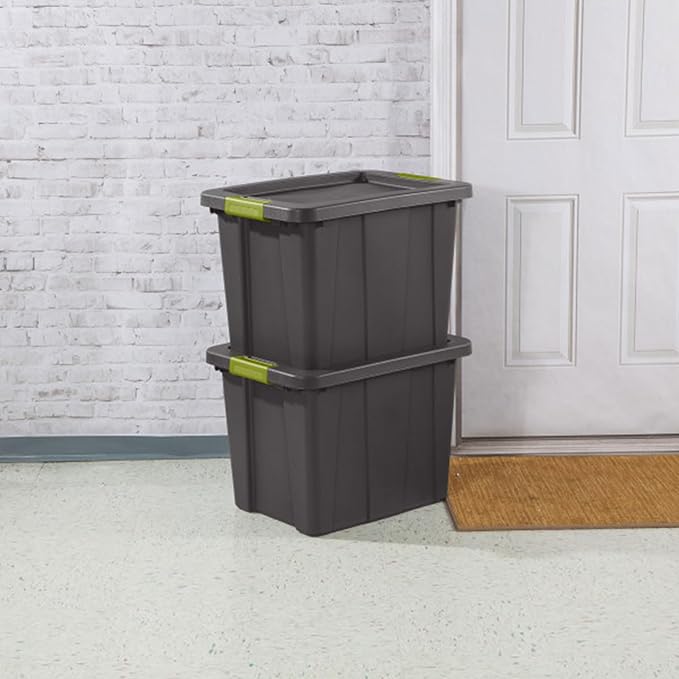 Sterilite Latching Tuff1 Tote Containers w/Lids, 18 Gallon, 12-Pack | Flat Gray, Large Plastic Storage Bins - Heavy-Duty Stackable Organizer Boxes for Home, Office, Basement, Closet, & Garage