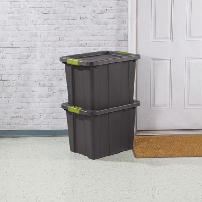 Sterilite Latching Tuff1 Tote Containers w/Lids, 18 Gallon, 6-Pack | Flat Gray, Large Plastic Storage Bins - Heavy-Duty Stackable Organizer Boxes for Home, Office, Basement, Closet, & Garage