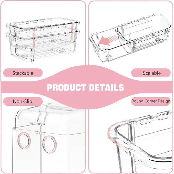 21 PCS Extendable Drawer Organizer Set Clear Stackable Vanity Storage Bins | 3-Size BPA-Free Acrylic Trays, Non-Slip Durable Boxes for Makeup Cosmetics Office Desk Utensils Bathroom Dresser Countertop