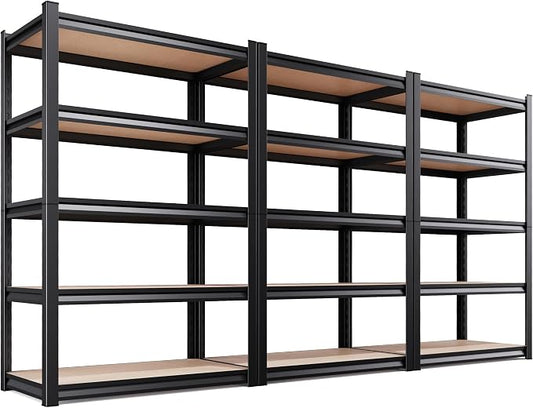 3 Pack Garage Shelving Heavy Duty Storage Shelves, Metal Adjustable Shelving Unit, Utility Garage Organizer Shelf for Basement, Pantry, Kitchen, Warehouse, 78" Hx45.6 Wx19.7 D, Black