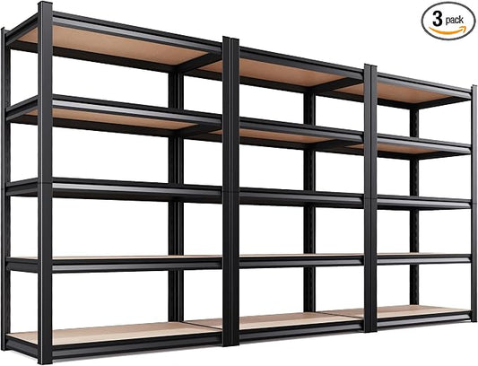 3-Pack Garage Shelving for Large Storage & Whole Home Organization, 78" H x 46" W x 20" D 5-Tier Adjustable Metal Storage Rack for Tools, Storage Bins, Bulk Items, Garage, Pantry & Workshop