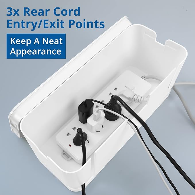 ZhiYo 2 Pack Cable Management Box, Medium & XL, Power Strip Organizer White | Hidden Rear Cable Routing, Durable ABS Construction, Fits Power Strips Up to 13.4", Ideal for Desks, TV Areas & Floor Corners
