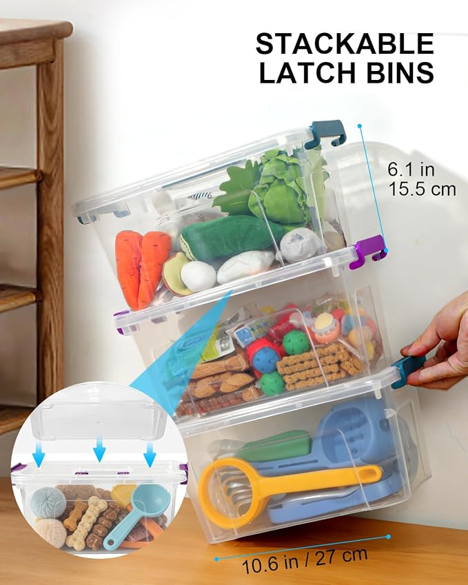 EOENVIVS 6 Pack Clear storage bins with lids, 7 Qt storage containers with lids with Color Buckles, Stackable storage box Set for organizers and storage, Closet, Pantry, Shelves & shoe boxes