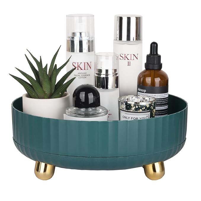 360 Rotating Makeup Perfume Organizer Skincare Tray, Small Teal Green | 360 Degree Spinning Lazy Susan Organizer Lotion Cosmetics Storage for Dresser, Vanity, Bathroom Countertop